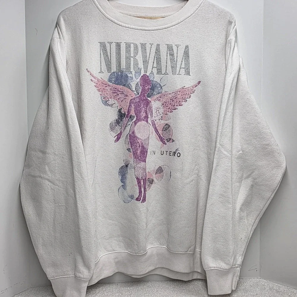 Nirvana In Utero Album Crewneck Sweatshirt Adult SIZE XL White Pink Grunge